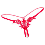 Maxbell Lady Sexy Open Crotch Crotchless Panties Low Rise Hollow Flower Thongs Red