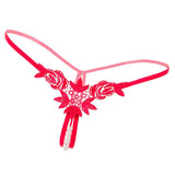 Maxbell Lady Sexy Open Crotch Crotchless Panties Low Rise Hollow Flower Thongs Red