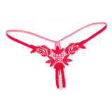 Maxbell Lady Sexy Open Crotch Crotchless Panties Low Rise Hollow Flower Thongs Red