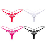 Maxbell Lady Sexy Open Crotch Crotchless Panties Low Rise Hollow Flower Thongs Red