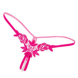Maxbell Lady Sexy Open Crotch Crotchless Panties Low Rise Hollow Flower Thongs Rosy