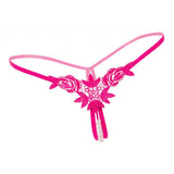 Maxbell Lady Sexy Open Crotch Crotchless Panties Low Rise Hollow Flower Thongs Rosy