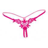 Maxbell Lady Sexy Open Crotch Crotchless Panties Low Rise Hollow Flower Thongs Rosy
