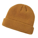 Mens Vintage Docker Hat Wool Felt Skull Cap Beanie Cap Adjustable Yellow
