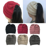 Maxbell Womens Messy Bun Ponytail Crochet Knitted Winter Beanie Hat Cap Wine Red