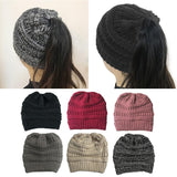 Maxbell Womens Messy Bun Ponytail Crochet Knitted Winter Beanie Hat Cap Wine Red