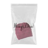 Maxbell Womens Messy Bun Ponytail Crochet Knitted Winter Beanie Hat Cap Wine Red