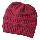 Maxbell Womens Messy Bun Ponytail Crochet Knitted Winter Beanie Hat Cap Wine Red