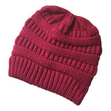 Maxbell Womens Messy Bun Ponytail Crochet Knitted Winter Beanie Hat Cap Wine Red