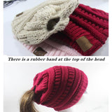 Maxbell Womens Messy Bun Ponytail Crochet Knitted Winter Beanie Hat Cap Wine Red