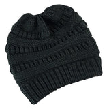 Maxbell Womens Messy Bun Ponytail Crochet Knitted Winter Beanie Hat Cap Black