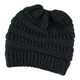 Maxbell Womens Messy Bun Ponytail Crochet Knitted Winter Beanie Hat Cap Black