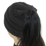 Maxbell Womens Messy Bun Ponytail Crochet Knitted Winter Beanie Hat Cap Black