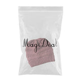 Maxbell Womens Messy Bun Ponytail Crochet Knitted Winter Beanie Hat Cap Pink