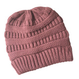 Maxbell Womens Messy Bun Ponytail Crochet Knitted Winter Beanie Hat Cap Pink