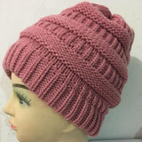 Maxbell Womens Messy Bun Ponytail Crochet Knitted Winter Beanie Hat Cap Pink