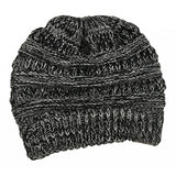 Maxbell Womens Messy Bun Ponytail Crochet Knitted Winter Beanie Hat Cap Black White