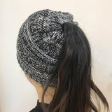 Maxbell Womens Messy Bun Ponytail Crochet Knitted Winter Beanie Hat Cap Black White