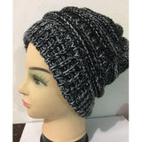 Maxbell Womens Messy Bun Ponytail Crochet Knitted Winter Beanie Hat Cap Black White