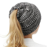 Maxbell Womens Messy Bun Ponytail Crochet Knitted Winter Beanie Hat Cap Black White