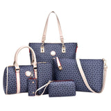 6pcs/Set Leather Handbag Shoulder Bags Purse Messenger Clutch Bags Dark Blue