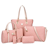 6pcs/Set Leather Handbag Shoulder Bags Purse Messenger Clutch Bags Pink