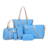6pcs/Set Leather Handbag Shoulder Bags Purse Messenger Clutch Bags Sky Blue