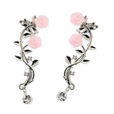 Maxbell Dimante Leaf Ear Cuff Climber Crawler Earrings Women Ear Clip Earring Silver