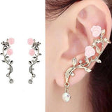 Maxbell Dimante Leaf Ear Cuff Climber Crawler Earrings Women Ear Clip Earring Silver