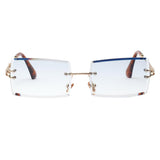 Maxbell Vintage Rectangle Cut Rimless Sunglasses Designer Tinted Lens Eyewear Blue