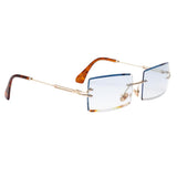 Maxbell Vintage Rectangle Cut Rimless Sunglasses Designer Tinted Lens Eyewear Blue