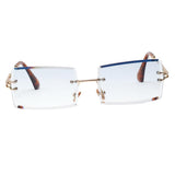 Maxbell Vintage Rectangle Cut Rimless Sunglasses Designer Tinted Lens Eyewear Blue