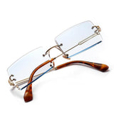 Maxbell Vintage Rectangle Cut Rimless Sunglasses Designer Tinted Lens Eyewear Blue