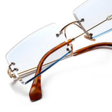 Maxbell Vintage Rectangle Cut Rimless Sunglasses Designer Tinted Lens Eyewear Blue