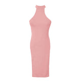 Maxbell Ladies Thin Halter Neck High Split Legs Skirt Slim Nightgown Dress Pink