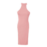 Maxbell Ladies Thin Halter Neck High Split Legs Skirt Slim Nightgown Dress Pink