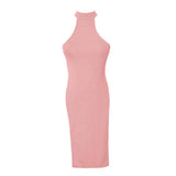 Maxbell Ladies Thin Halter Neck High Split Legs Skirt Slim Nightgown Dress Pink