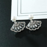 Maxbell 1Pair Ladies Sector Dangle Ear Studs Crystal Stud Earrings Eardrop Silver