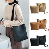 Maxbell 2 Piece Women PU Leather Crossbody Handbag Set Bucket Bag Clutch Camel