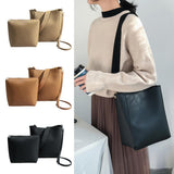 Maxbell 2 Piece Women PU Leather Crossbody Handbag Set Bucket Bag Clutch Camel