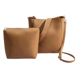 Maxbell 2 Piece Women PU Leather Crossbody Handbag Set Bucket Bag Clutch Camel