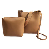 Maxbell 2 Piece Women PU Leather Crossbody Handbag Set Bucket Bag Clutch Camel