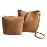 Maxbell 2 Piece Women PU Leather Crossbody Handbag Set Bucket Bag Clutch Camel