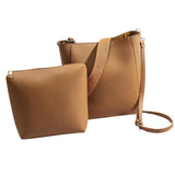 Maxbell 2 Piece Women PU Leather Crossbody Handbag Set Bucket Bag Clutch Camel