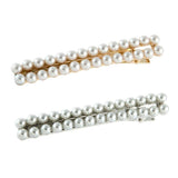 Fashion alloy side clip long thin rectangle Pearl Rhinestone hairpin Golden