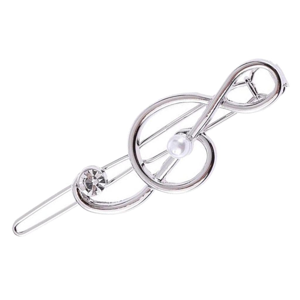 Hollow Hairpin Clip Note Crystal Hair Snap Clamp Ladies Girl Headwear Silver