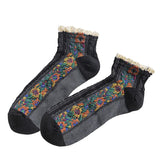 1 Pair Ladies Cotton Floral Socks Nonslip Summer Lace Boat Socks Black
