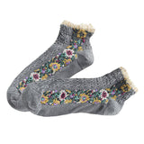 1 Pair Ladies Cotton Floral Socks Nonslip Summer Lace Boat Socks Gray
