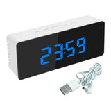Mirror LED Digital Alarm Clock Bedside Snooze Sleep Timer 12/24 Hours Blue