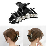 Black White Pearl Bow Banana Hair Claw Diamond Ponytail Holder Hair Clip